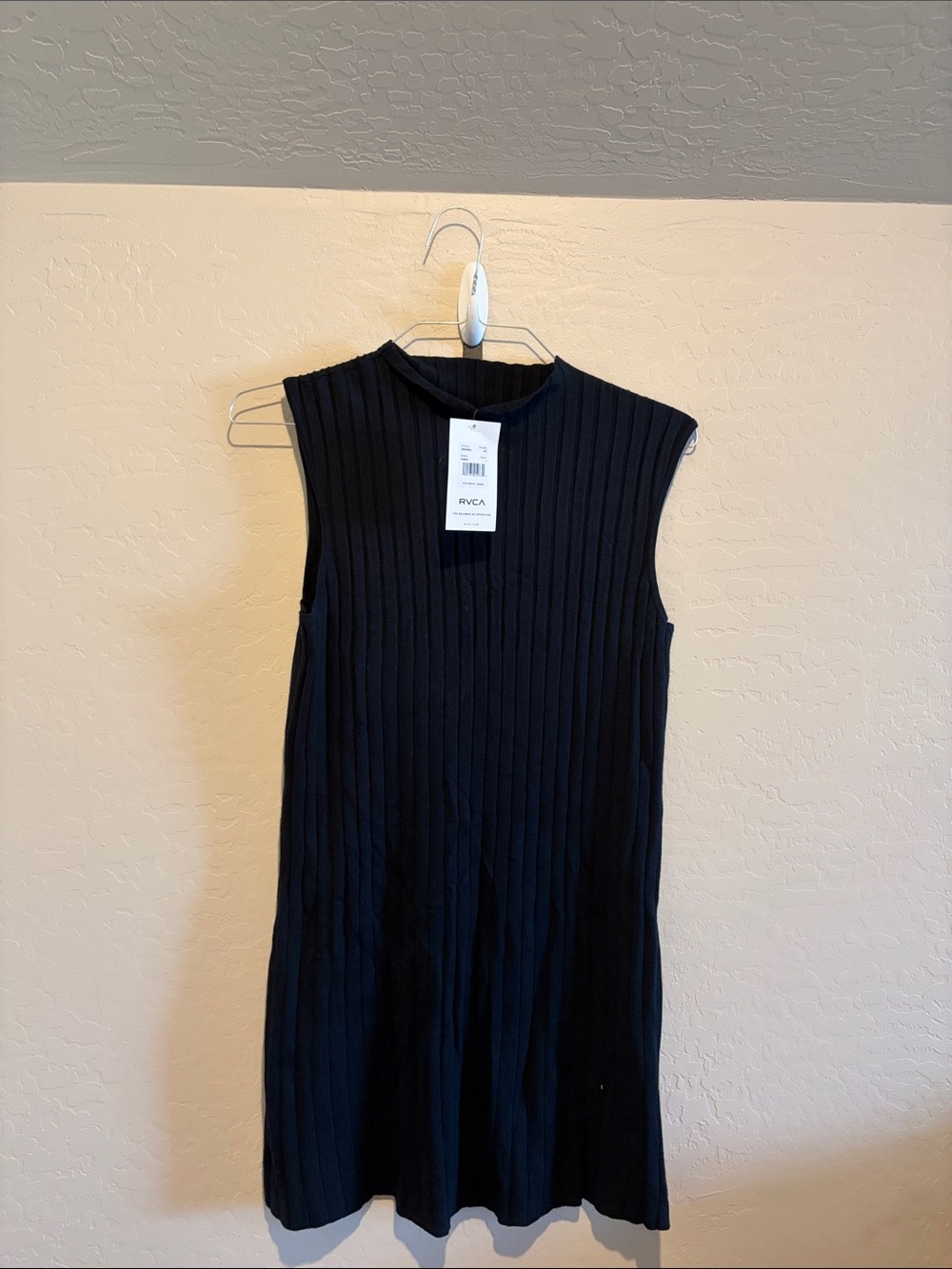 RVCA Black Sleeveless Ribbed Knit Midi Dress